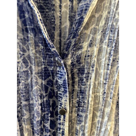 JM Collection Womens Blue Semi Sheer Button Down Size XXL Blue Striped Coastal - Picture 5 of 6